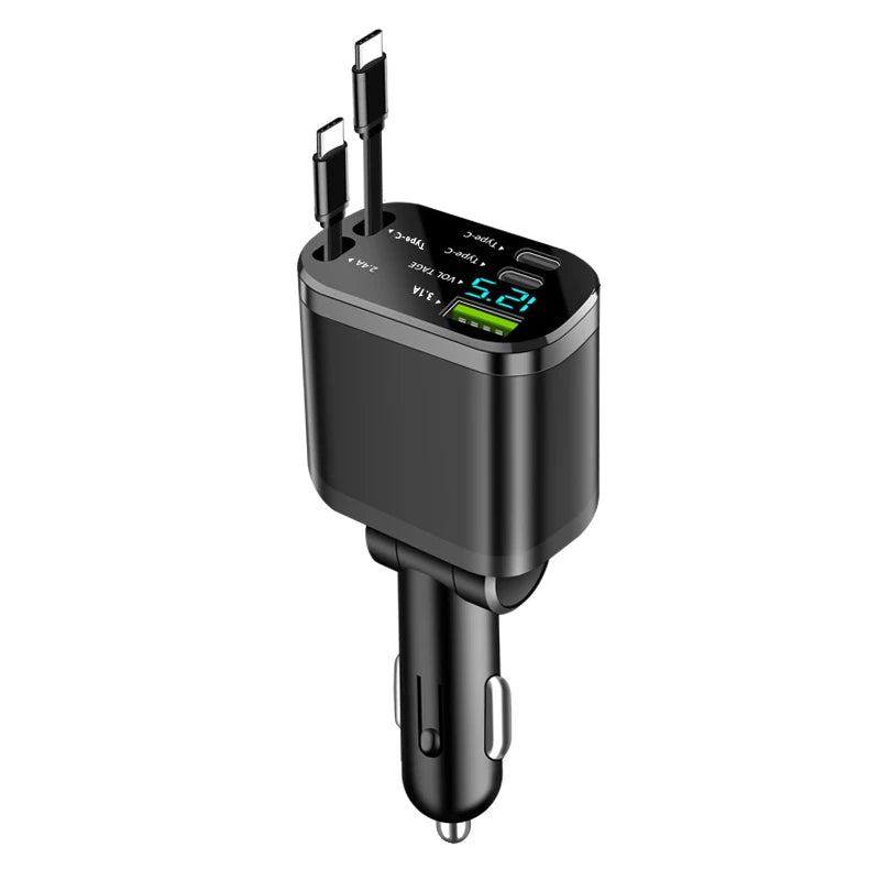 Cargador de Coche Rápido 5 en 1 con Cable Retráctil