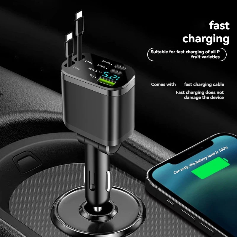 Cargador de Coche Rápido 5 en 1 con Cable Retráctil